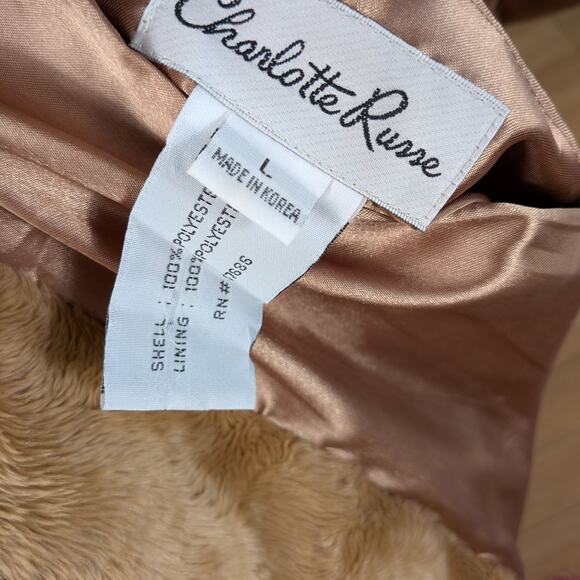 Charlotte Russe Faux Fur Coat Jacket L Tan Brown Vintage Y2K Retro Teddy Glam - Picture 10 of 11